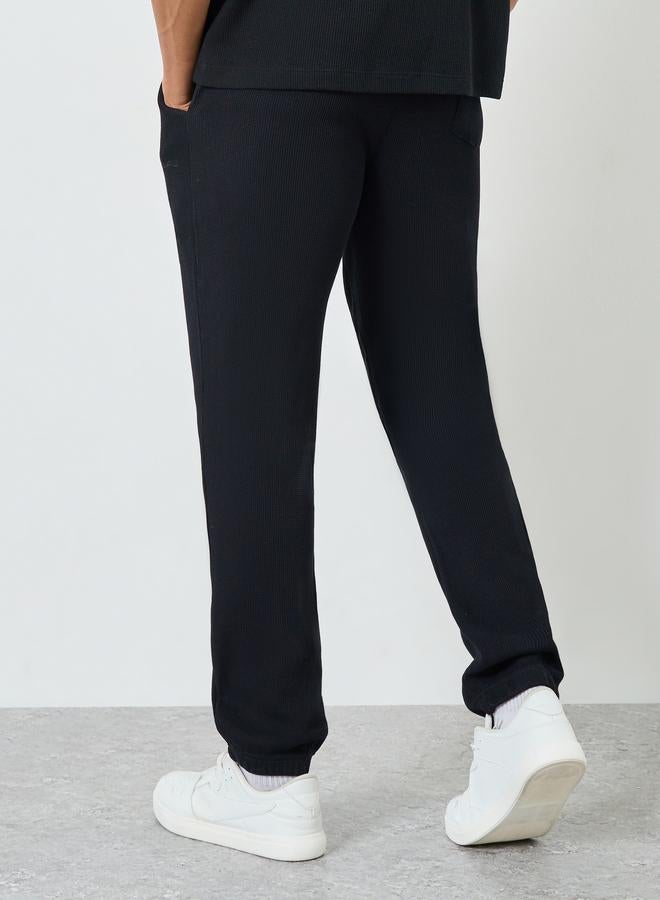 Styli Men Black Waffle Knit Slim Fit Joggers - Image 3